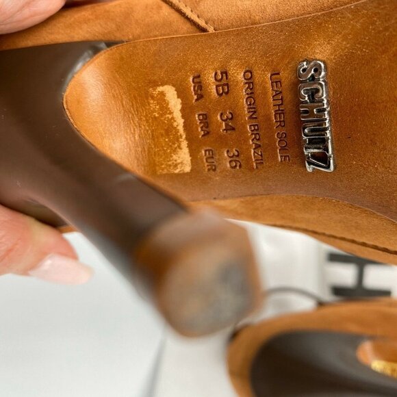 Schutz Whisky brown Suede Nubuck high heel ankle strap pointy Booties Size 5 - Picture 5 of 6